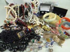 ASSORTED COSTUME JEWELLERY comprising boxed cufflinks, ladies bangles, Ronson mother of pearl