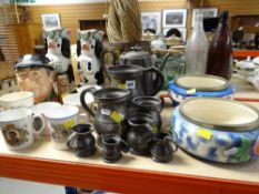 ASSORTED POTTERY, PORCELAIN & PEWTER WARES including pair of Staffordshire spaniel jugs, Royal