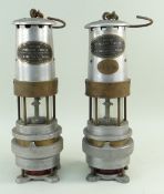 TWO VINTAGE J. H. Naylor Ltd. (Wigan) SPIRALARM Type 'M' MINERS LAMPS (2)