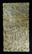 19TH CENTURY CANTON IVORY RECTANGULAR CARD CASE, profusely carved depicting figures, buildings and