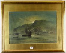 ALFRED PARKMAN watercolour - Mumbles under moonlight, entitled 'Mumbles', signed and indistinctly