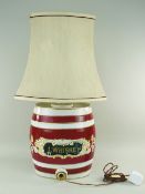 LATE VICTORIAN IRISH WHISKY CERAMIC BARREL, claret and gilt, converted for electricity Condition