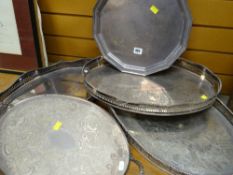 FOUR EP OVAL TEA TRAYS and a twelve-sided salver