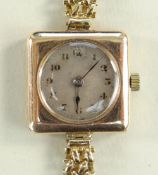 VINTAGE 9CT ROSE GOLD LADIES ROLEX BRACELET WATCH, Wilsdorf & Davis square cushion case with