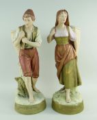 PAIR ROYAL DUX PORCELAIN FIGURES, modelled as rustics carrying panniers, impressed numerals 2363 and