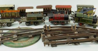 COLLECTION OF '0' GAUGE TINPLATE ENGINES & ROLLING STOCK, mostly Hornby, but with a Bing snow plough