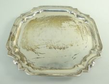 GEORGE VI SILVER WAITER BY WALKER & HALL, SHEFFIELD 1937, shaped square outline on four bun feet,