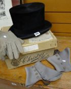 VINTAGE GENTLEMAN'S ACCESSORIES comprising good Christy's top hat in cardboard box with associated
