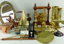 ASSORTED BRASS & COPPERWARE including mirror, ship in a bottle, Vaughton Pembroke Farmers Club medal