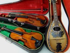 TWO STUDENTS VIOLINS & AN ITALIAN MANDOLIN, cased (3)