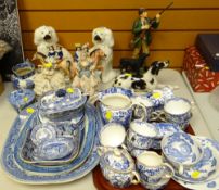 ASSORTED POTTERY & PORCELAIN including Staffordshire figures, blue and white printed dinnerwares,