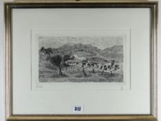 ANDRE BICÂT limited edition (4/30) etching - entitled verso on Attic Gallery label 'Near Givrin -