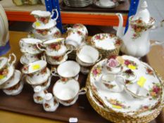 ROYAL ALBERT 'OLD COUNTRY ROSES' TEA SERVICE including teapot, sandwich plates, dinner plates, cups,