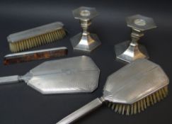 EDWARD VIII SILVER VANITY SET, BIRMINGHAM 1948-49, with engine turned decoration and initialled