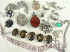 ASSORTED SILVER JEWELLERY comprising fringe necklace, two Scandinavian modernist pendants, silver