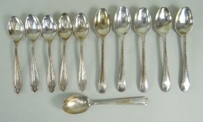 SILVER COFFEE SPOONS, comprising two sets of five spoons (George V and Elizabeth II), and a