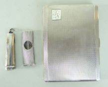 QUALITY SILVER CIGARETTE CASE engine turned with engraved initials 'J S', Birmingham 1957, Frederick