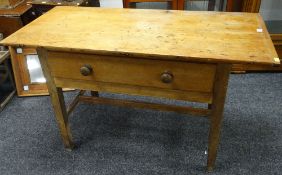 FRENCH FRUITWOOD & OAK FARMHOUSE TABLE, boarded top with cleated ends, frieze drawer, tapering