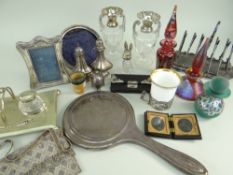 COLLECTION OF SILVER & OTHER CABINET ITEMS, including double ambrotype in folding composition case