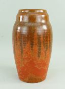 PILKINGTON'S ROYAL LANCASTRIAN POTTERY VASE, mottled orange and caramel, impressed marks, initials
