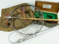 HARDY & OTHER FISHING ACCESSORIES, including a bamboo landing net (string net broken), salmon