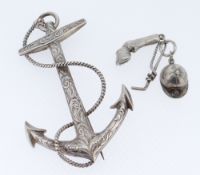 SILVER JEWELLERY comprising a Victorian silver bar brooch in the form of a fouled anchor, Birmingham