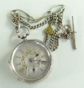LATE VICTORIAN SILVER POCKET WATCH, open faced, key wind with silvered dial, the movement numbered