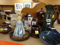 SMALL GROUP OF DECORATIVE POTTERY including Ewenny ewer, Staffordshire castle and Royal Worcester