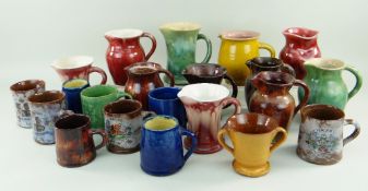 ASSORTED EWENNY POTTERY JUGS & MUGS including a pair of tapering mugs, three Edward VIII