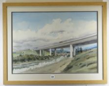SIDNEY FERRIS OF FREEMAN FOX & PARTNERS architectural drawing with watercolour - 'Ogmore Viaduct',