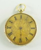 YELLOW METAL OPEN FACED POCKET WATCH, numbered 25344 and marked to inner cover 'Bright & Sons