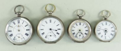 ASSORTED SILVER POCKET WATCHES comprising two open faced and two fancy fob watches (4)