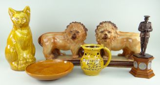 EWENNY POTTERY, STAFFORDSHIRE LIONS & WWI CENTENARY FIGURINE, comprising named and dated (1942)