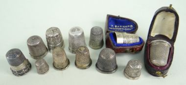 COLLECTION OF SILVER & PLATED THIMBLES, including examples by Charles Horner, a niello example,