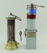 TWO VINTAGE MINERS LAMPS, comprising a simple brass and mesh Davey lamp and an English Electric