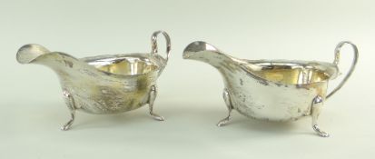 PAIR OF GEORGE VI SILVER SAUCE BOATS, SHEFFIELD 1940, BY EDWARD VINER cut card rims on three hoof