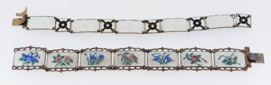 TWO SIMILAR NORWEGIAN SILVER GILT & ENAMEL BRACELETS by Kristian Hestenes marked 'Sterling 925 S
