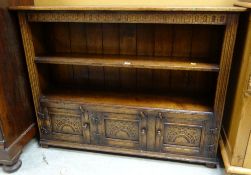 REPRODUCTION PRIORY-TYPE OAK BOOKCASE, adjustable shelves, 127 x 27 x 97cms