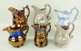 GROUP OF 19TH CENTURY POTTERY JUGS, including blue sprigged jug (with P.E. Morris Collection no.35