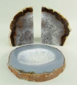 POLISHED AGATE CIRCULAR DISH & PAIR OF BOOKENDS FROM BRAZIL (3)
