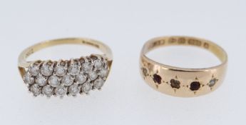 TWO GOLD RINGS, comprising a 14ct gold example set with diamonique cubic zirconia, size L / M