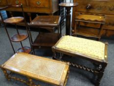 ASSORTED OCCASIONAL FURNITURE, including two mahogany tiered tables, pedestal column, tiered folding
