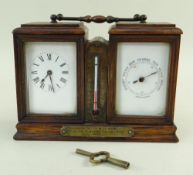 WELSH MINING INTEREST: A GEORGE V DESK COMPANION, oak case French carriage timepiece, aneroid