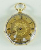 18CT GOLD & ENAMEL LADIES FOB WATCH having Roman numeral chapter ring, 33.5gms