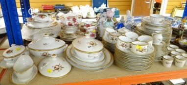 ROYAL COPENHAGEN PORCELAIN PART DINNER SERVICE, sepia painted roses with gilt rims