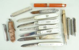 COLLECTION OF VICTORIAN MOTHER OF PEARL PENKNIVES & WRITING INSTRUMENTS, including some with