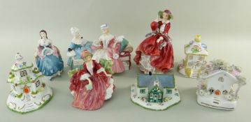 COLLECTION OF CHINA FIGURINES & COTTAGES, comprising Royal Doulton group, 'The Love Letter'