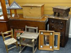 ASSORTED OCCASIONAL FURNITURE, including mahogany Pembroke table, carved oak small cupboard, five