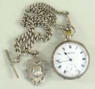 OMEGA SILVER OPEN FACED POCKET WATCH the case, enamel dial and movement marked 'Omega', together