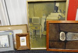 ASSORTED WATERCOLOURS & PAINTINGS, including abstract oil on board signed Widgery '62, ETC (6)